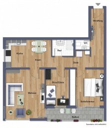 Grundriss **Nach einer Woche verkauft!** �ber den D�chern von Laupheim! Moderne 3-Zimmer-Wohnung mit sonnigem Balkon und Garage!
