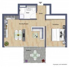 Grundriss **Nach zwei Wochen vermietet!** M�blierte 2 Zimmer Wohnung mit sonnigem Balkon und TG-Stellplatz im Talfeld-S�d!