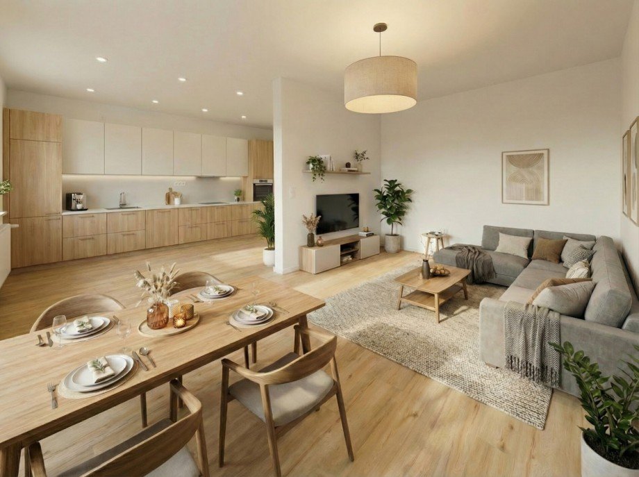 Einrichtungsvorschlag Wohn- Ess- und Kochbereich Reiheneckhaus Memmingen