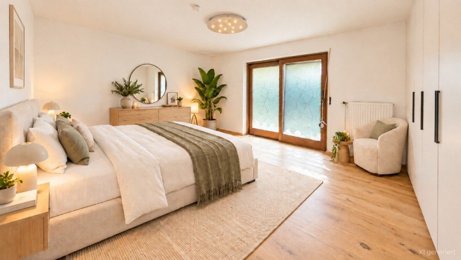 Schlafzimmer visualisiert Erdgeschosswohnung Rot an der Rot