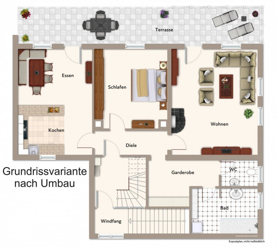 Erdgeschossvariante nach Umbau Zweifamilienhaus Altenstadt
